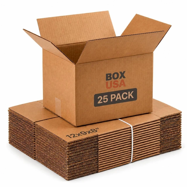 Main image of 12 x 9 x 8 Corrugated Cardboard Boxes, Small 12"L x 9"W x 8"H, Pack of 25 | Shipping, Packaging, Moving, Storage for Home or Business, Strong Wholesale Bulk Boxes