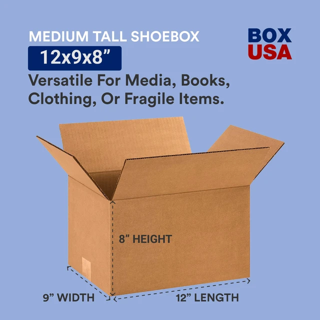 Alt view image 2 of 6 - 12 x 9 x 8 Corrugated Cardboard Boxes, Small 12"L x 9"W x 8"H, Pack of 25 | Shipping, Packaging, Moving, Storage for Home or Business, Strong Wholesale Bulk Boxes