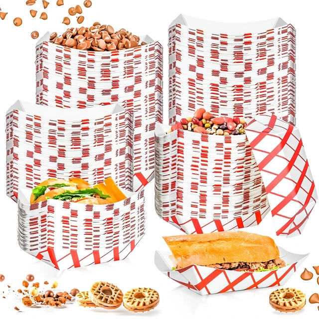Alt view image 7 of 7 - 100 Pack 2Lb Paper Food Boat Trays Disposable Paper Boat Plate Containers, Kraft Food Serving Tray Boats Baskets Bowls for Snack Popcorn Dessert BBQ Hot Dog Sandwich Burger Taco Fries Nacho