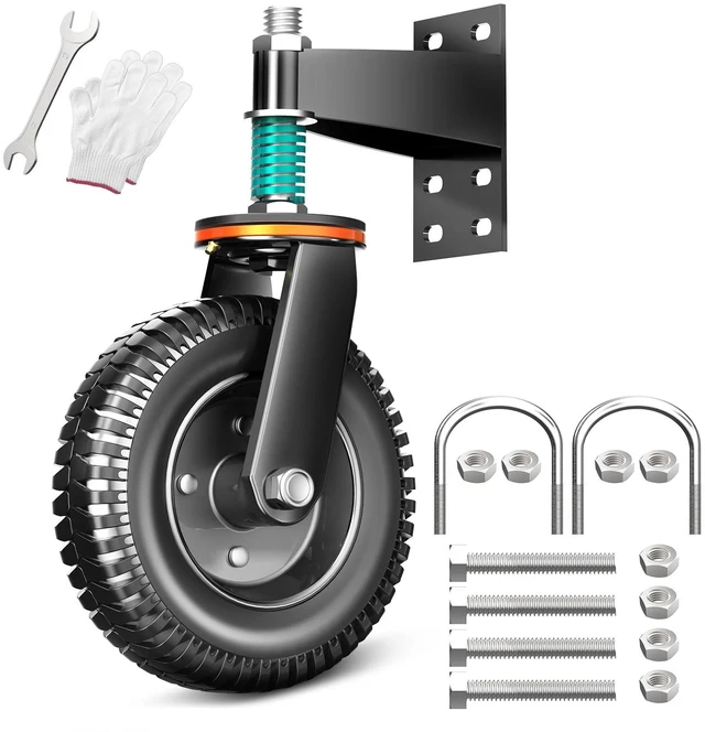 Main image of 8 Inch Heavy Duty Fence Gate Wheel, 750 lb Load Capacity, Fits Metal Tube Gates and Wooden Gates, 360° Swivel Spring-Loaded Caster to Support Sagging Gates, Includes Mounting Hardware
