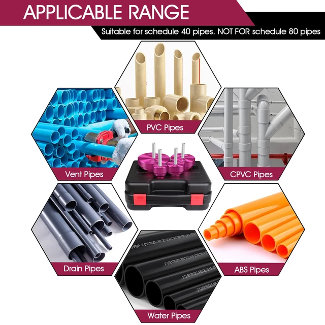 Alt view image 7 of 7 - 4 Pcs PVC Reamer Kit, Fitting Saver PVC Pipe Reamer Socket Saver Set Includes 1 1/2 Inch 2 Inch 3 Inch 4 Inch,Plastic Pipe Reamers Plumbing Tool Kit for Sch.40 CPVC ABS,Fit for 1/2" Drills