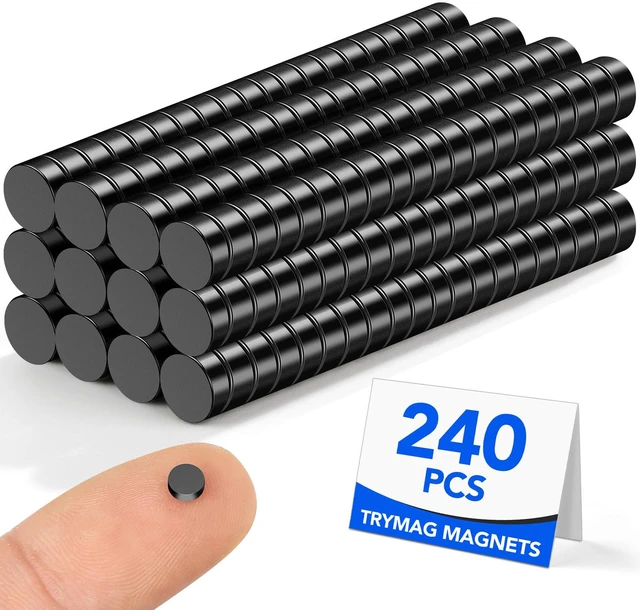 Main image of Small Neodymium Magnets, 240Pcs Black Tiny Round Fridge Magnets Strong Rare Earth for Fridge, Whiteboard, Billboard, Hobbies, Dry Erase Board