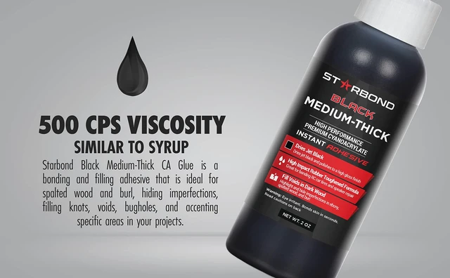 Alt view image 7 of 7 - Black Medium-Thick CA Glue Pro Kit (2 oz) Rubber-Toughened, Impact-Resistant Cyanoacrylate Super Glue for Durable Knot Filling, Crack Repair, Woodworking, Guitar, Hobby & RC Projects