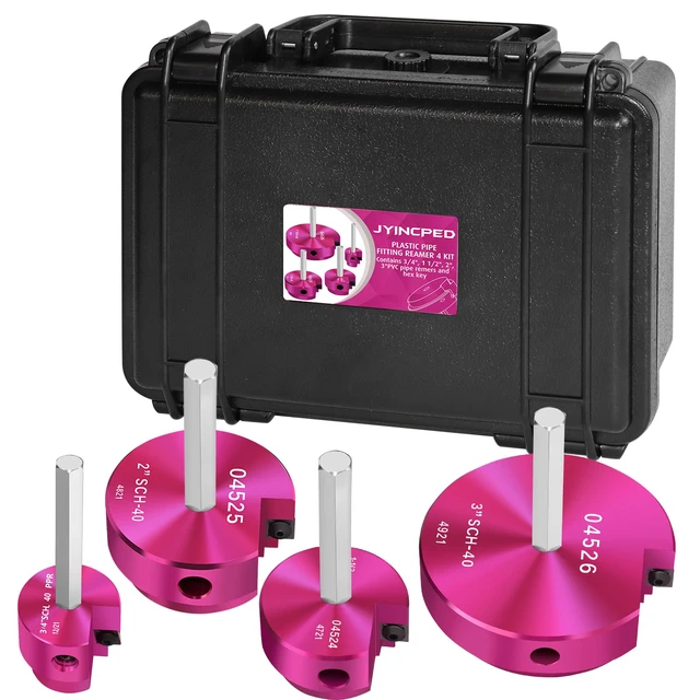 Alt view image 2 of 7 - PVC Pipe Reamer Kit,PVC Fitting Saver Hub Socket Saver for Plumbing 4-Piece Plastic Pipe Reamer Tool Kit Include 3/4", 1.5", 2", 3" Reamers for Sch.40 CPVC ABS Fittings,Fit Standard 1/2" Drills