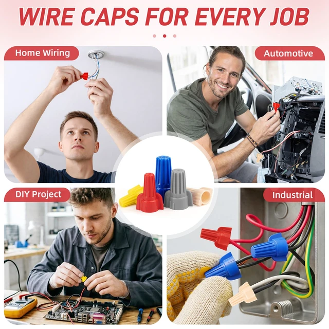 Alt view image 3 of 7 - 500 Pcs Red Wire Connectors Nuts, Winged UL Listed Wire Caps 22-6 AWG, Twist-On Nuts Screw Wires Cap Large, for Home Electric Wiring, DIY Repairs & Commercial Use, Assortment Available