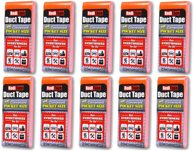 Main image of Travel Size Pocket Duct Tape 10-Pack | 1.88 inches x 5 Yards per Flat Pack (10-Pack, Fluorescent Orange)