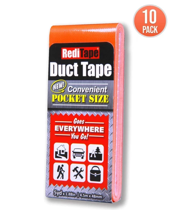 Alt view image 2 of 4 - Travel Size Pocket Duct Tape 10-Pack | 1.88 inches x 5 Yards per Flat Pack (10-Pack, Fluorescent Orange)