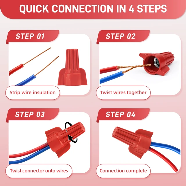 Alt view image 5 of 7 - 500 Pcs Red Wire Connectors Nuts, Winged UL Listed Wire Caps 22-6 AWG, Twist-On Nuts Screw Wires Cap Large, for Home Electric Wiring, DIY Repairs & Commercial Use, Assortment Available