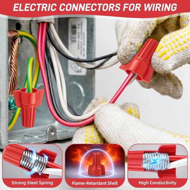 Alt view image 6 of 7 - 500 Pcs Red Wire Connectors Nuts, Winged UL Listed Wire Caps 22-6 AWG, Twist-On Nuts Screw Wires Cap Large, for Home Electric Wiring, DIY Repairs & Commercial Use, Assortment Available