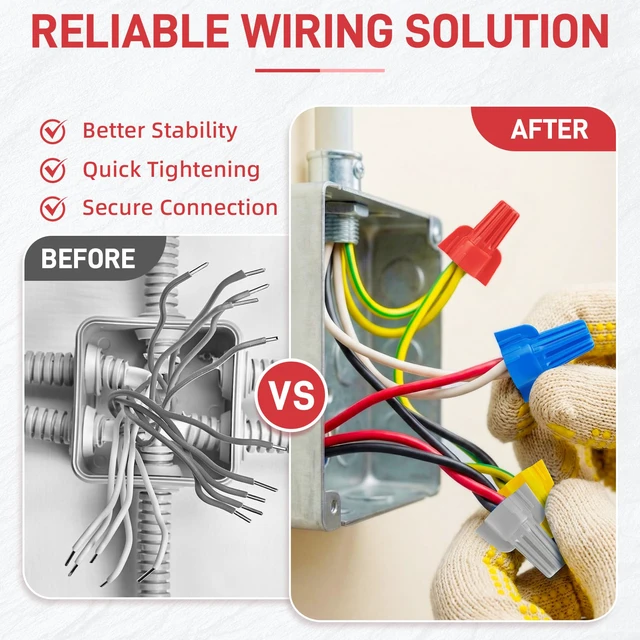 Alt view image 7 of 7 - 500 Pcs Red Wire Connectors Nuts, Winged UL Listed Wire Caps 22-6 AWG, Twist-On Nuts Screw Wires Cap Large, for Home Electric Wiring, DIY Repairs & Commercial Use, Assortment Available