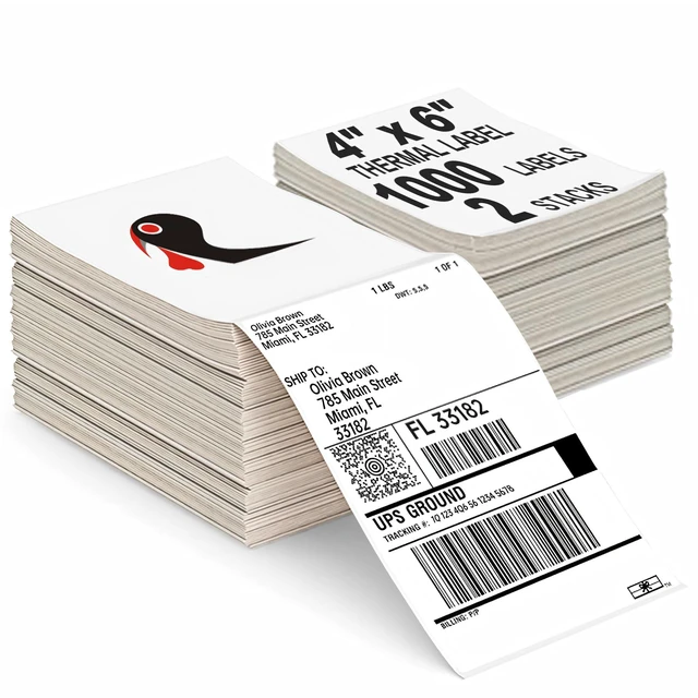 Main image of 1000 4x6 Thermal Labels 500/Stack, Commercial Grade Shipping Thermal Labels 4x6 Fanfold, Clear Printing, Compatible with Rollo, Zebra, MUNBYN Printers
