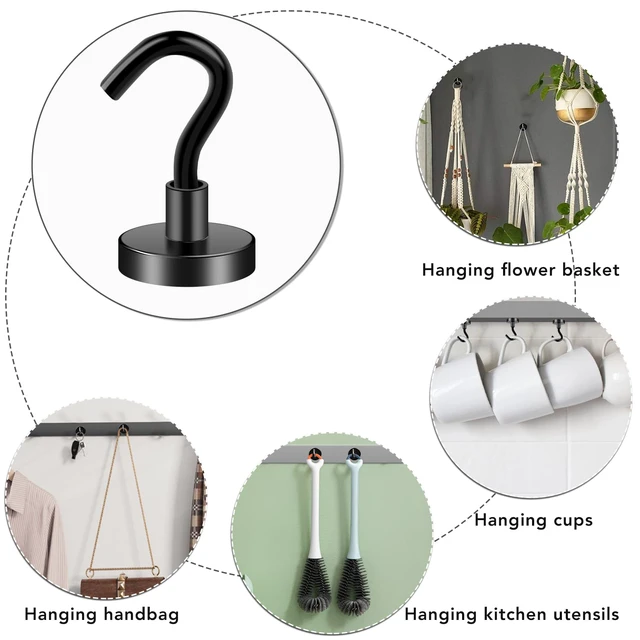 Alt view image 5 of 6 - 45 Pack Magnetic Hooks,30Lb Magnetic Hooks, Black Heavy Duty with Epoxy Coating for Refrigerator, Cruise, Grill, Kitchen,Home