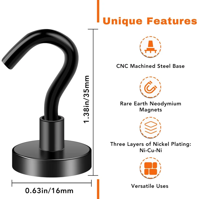 Alt view image 2 of 7 - 28 Pack Magnetic Hooks,30Lb Magnetic Hooks, Black Heavy Duty with Epoxy Coating for Refrigerator, Cruise, Grill, Kitchen,Home