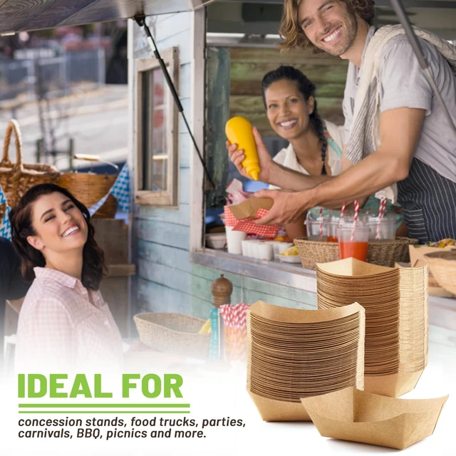 Alt view image 7 of 7 - 100 Pack 3 Lb Paper Food Trays Disposable, Kraft Paper, Nacho Trays, Food Boats, Taco Holders, Party Serving Baskets, For Hot Dogs Snacks Tacos Fries