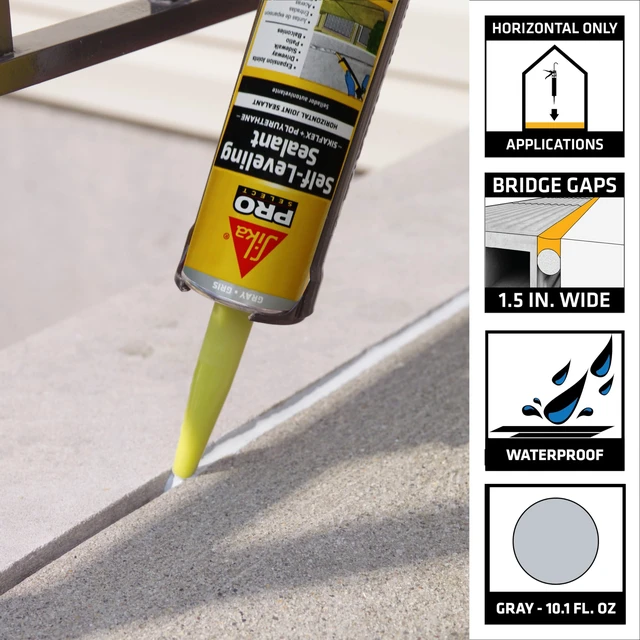 Alt view image 3 of 7 - flex Self-Leveling Sealant, Gray Polyurethane, Fast Curing, for Concrete Expansion Joints, Waterproof, Paintable, Fills Cracks up to 1.5 in., 10.1 fl. oz Cartridge