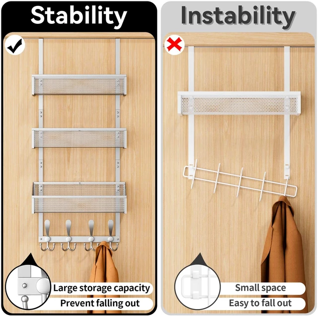 Alt view image 2 of 7 - Over The Door Hooks Organizer, Coat Rack Over The Door Storage Hanger Towel Rack, Back of Door Storage Organizer for Bathroom,Bedroom,Kitchen,Office (Silver, 4-Tier)