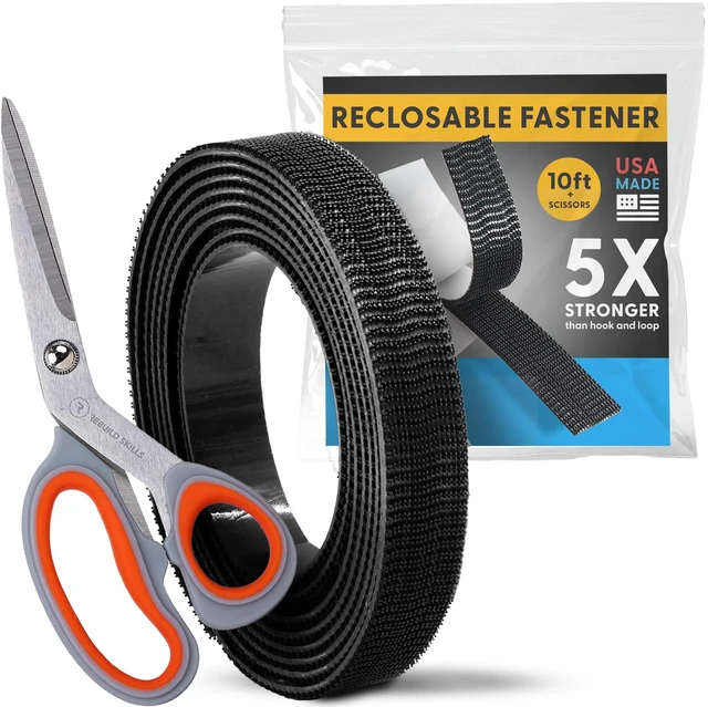 Main image of Industrial Strength - 10FT + Scissors Black Indoor/Outdoor Adhesive Mounting Tape - Self Mating Reclosable Fastener Compatible with 3M SJ3550 / SJ3560 Dual Lock