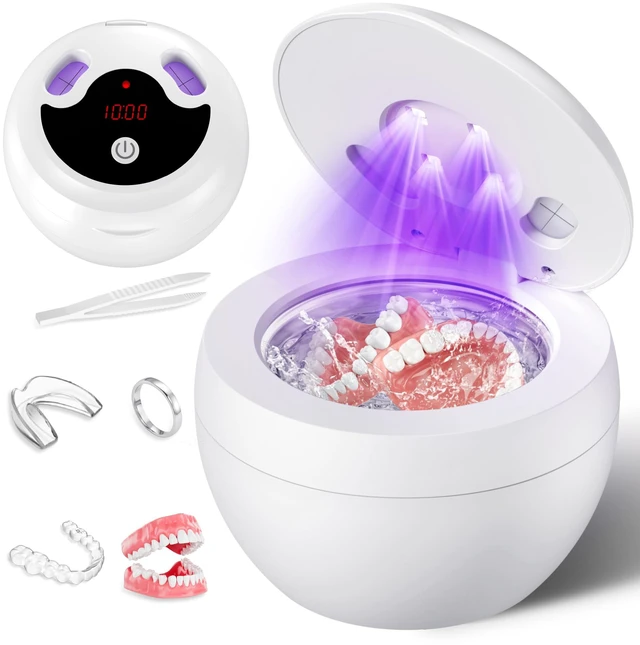 Main image of Upgraded Ultrasonic Retainer Cleaner Machine, 48kHz Ultrasonic Dentures Cleaner for Mouth Guards, Braces, Aligner, Toothbrush & Jewelry, 200ML Capacity, White