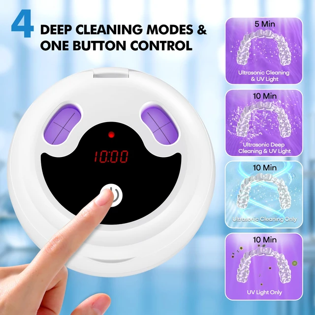 Alt view image 4 of 7 - Upgraded Ultrasonic Retainer Cleaner Machine, 48kHz Ultrasonic Dentures Cleaner for Mouth Guards, Braces, Aligner, Toothbrush & Jewelry, 200ML Capacity, White