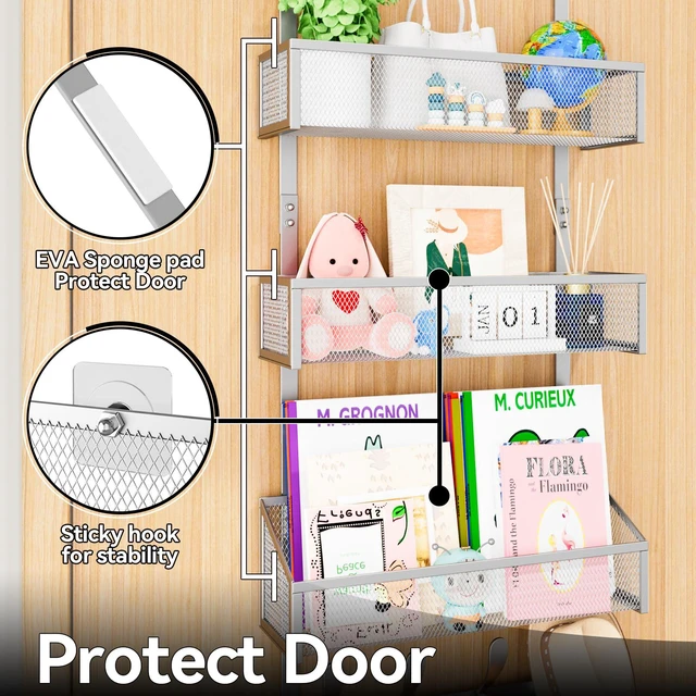 Alt view image 4 of 7 - Over The Door Hooks Organizer, Coat Rack Over The Door Storage Hanger Towel Rack, Back of Door Storage Organizer for Bathroom,Bedroom,Kitchen,Office (Silver, 4-Tier)