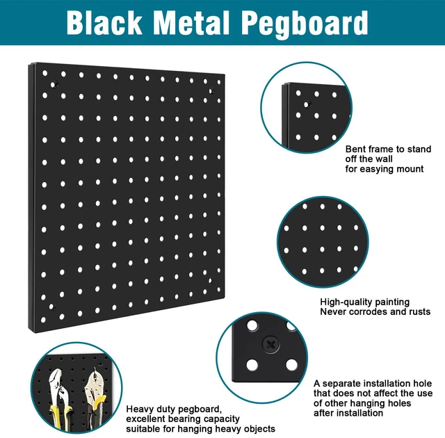 Alt view image 5 of 7 - Peg Board Kit, Includes Pegboard and Accessories,with Hooks and Bins,Peg Board Wall Organizer for Office,Ornaments Display,Crafts Organization (129, Black)