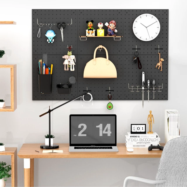 Alt view image 6 of 7 - Peg Board Kit, Includes Pegboard and Accessories,with Hooks and Bins,Peg Board Wall Organizer for Office,Ornaments Display,Crafts Organization (129, Black)
