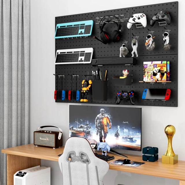 Alt view image 7 of 7 - Peg Board Kit, Includes Pegboard and Accessories,with Hooks and Bins,Peg Board Wall Organizer for Office,Ornaments Display,Crafts Organization (129, Black)