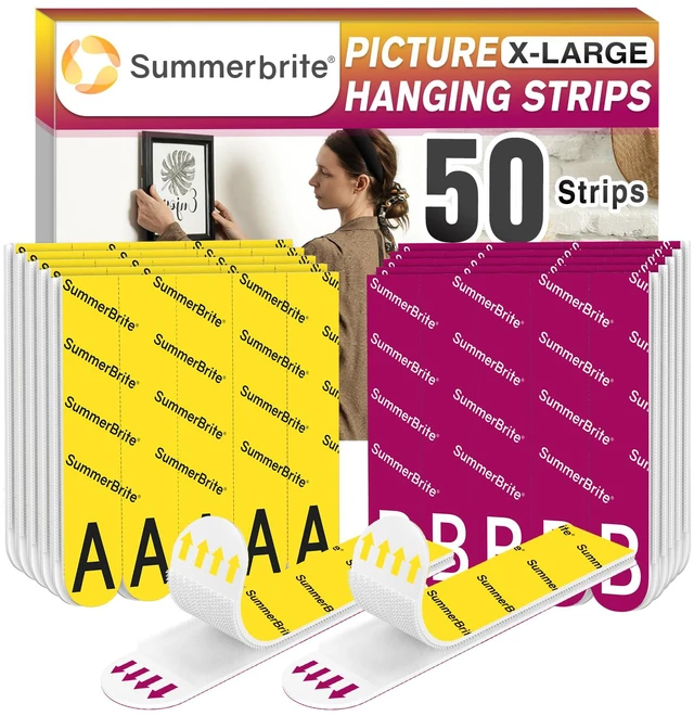 Main image of Picture Hanging Strips Heavy Duty XL 25 Pairs Damage Free Hanging Picture Hangers, Removable Hook and Loop Wall Strips, Frame Stickers No Nails for Home Decor Wall Posters