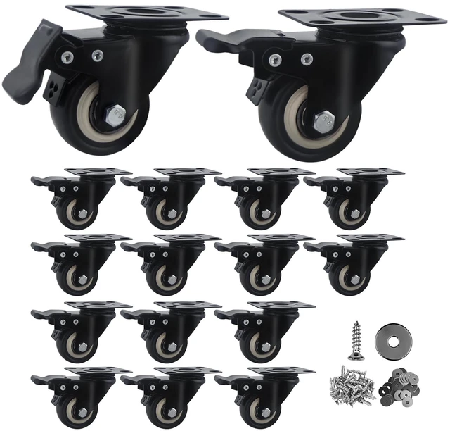 Main image of Htudcue 2 Inch Heavy Duty Caster Wheels 16 Pack, Locking PU Casters with Brake, Smooth Polyurethane Wheels for Multi-Unit Furniture & Equipment, 800lbs Per Set