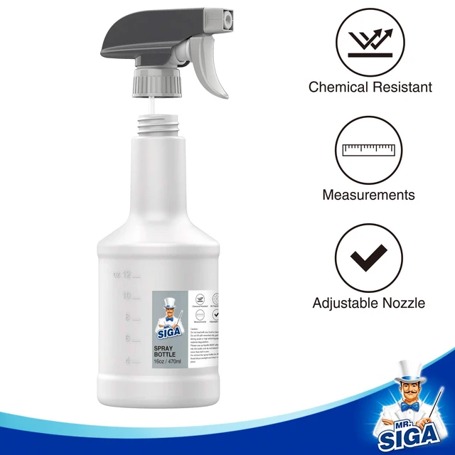 Alt view image 4 of 6 - 16 oz Empty Plastic Spray Bottles for Cleaning Solutions, 3 Pack Heavy duty household reusable spray bottles with measurements and adjustable leak proof nozzle
