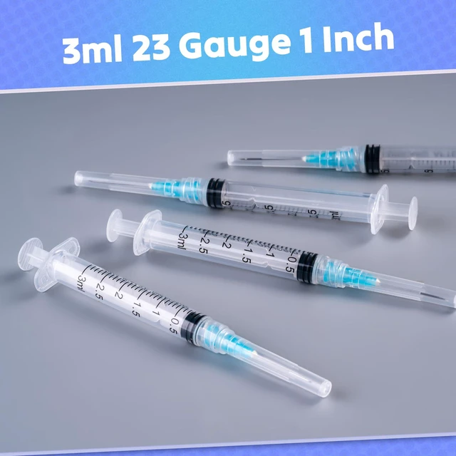 Alt view image 2 of 7 - 3ml Syringes with 23 Gauge 1 Inch Needles Luer Lock Disposable, 100 Pack Disposable Lab Supplies for Measuring Refilling Dispensing Liquids, Oil, Inks, Watering, Plant, Pet Feeding, Glue Applicator