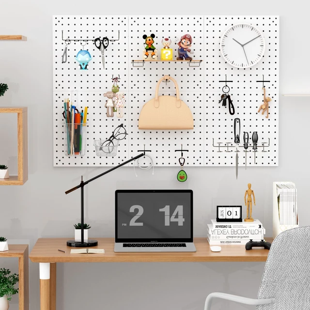 Alt view image 6 of 7 - Peg Board Kit, Includes Pegboard and Accessories,with Hooks and Bins,Peg Board Wall Organizer for Office,Ornaments Display,Crafts Organization (129, White)