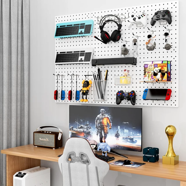 Alt view image 7 of 7 - Peg Board Kit, Includes Pegboard and Accessories,with Hooks and Bins,Peg Board Wall Organizer for Office,Ornaments Display,Crafts Organization (129, White)