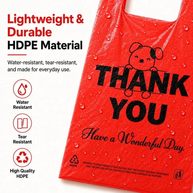 Alt view image 3 of 7 - Red Thank you T shirt bag, Grocery shopping bag Reusable and Disposable Supermarket Bag 11''x6''x21'' 100PCS