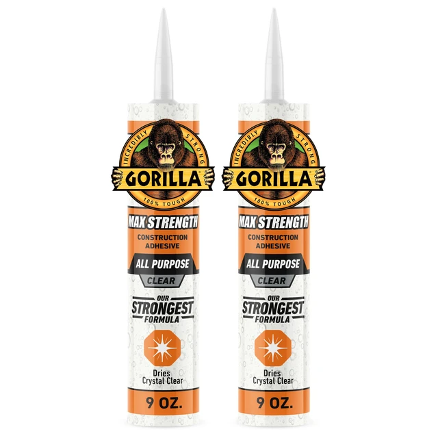 Main image of Max Strength Construction Adhesive, Clear Glue, 9 Ounce Cartridge (Pack of 2) - Gap Filling and Waterproof