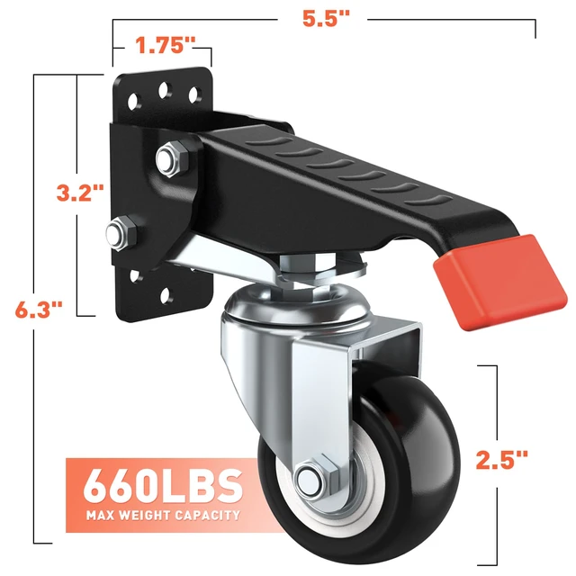 Alt view image 3 of 7 - Workbench Casters kit 660 Lbs- Retractable Casters, 4 Pack Heavy Duty Bench Caster Wheels Side Mounted Retractable Workbench Wheels Designed for Workbenches Machinery & Tables