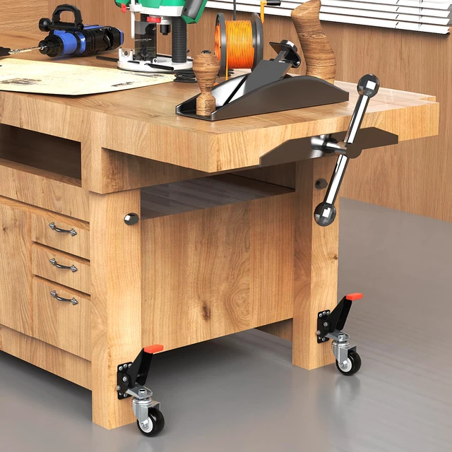 Alt view image 6 of 7 - Workbench Casters kit 660 Lbs- Retractable Casters, 4 Pack Heavy Duty Bench Caster Wheels Side Mounted Retractable Workbench Wheels Designed for Workbenches Machinery & Tables