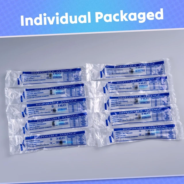 Alt view image 7 of 7 - 3ml Syringes with 23 Gauge 1 Inch Needles Luer Lock Disposable, 100 Pack Disposable Lab Supplies for Measuring Refilling Dispensing Liquids, Oil, Inks, Watering, Plant, Pet Feeding, Glue Applicator