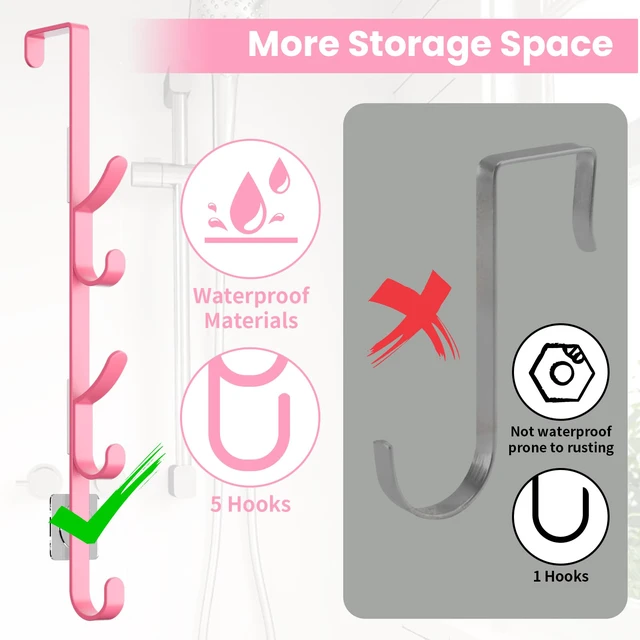 Alt view image 2 of 7 - Over the Door Hooks, Metal Door Hooks for Hanging, Over the Door Purse Organizer for Coat Hanger, Back of Shower Door for Hanging Towel Rack Clothes, Hat, Bathroom, Closet (Pink-4Packs)