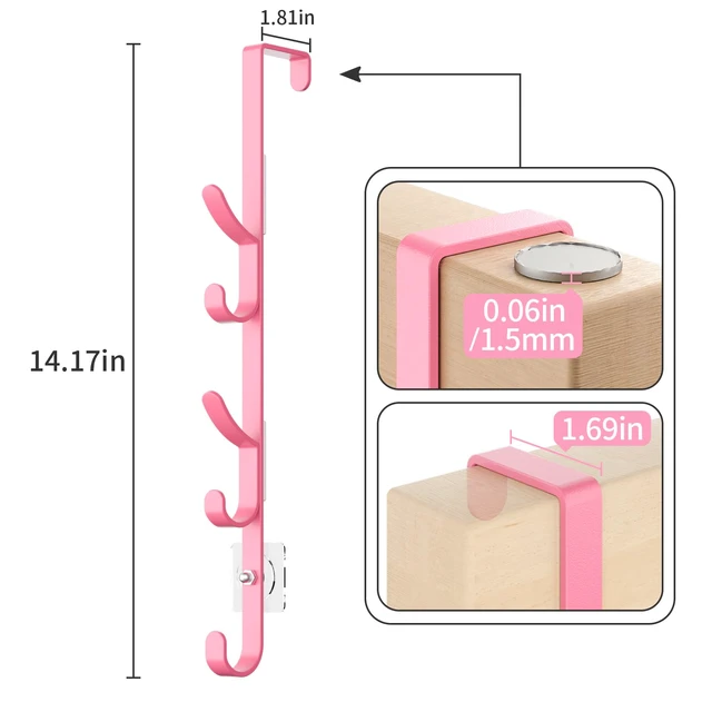 Alt view image 4 of 7 - Over the Door Hooks, Metal Door Hooks for Hanging, Over the Door Purse Organizer for Coat Hanger, Back of Shower Door for Hanging Towel Rack Clothes, Hat, Bathroom, Closet (Pink-4Packs)
