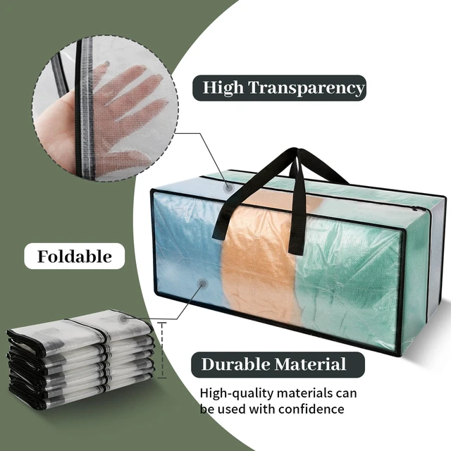 Alt view image 2 of 7 - Heavy Duty Clear Moving Bags with Strong Zipper & Comfortable Handles 8 Pack Extra Large Storage Bags Totes Moving Boxes Packing Supplies for College Dorm Room Essentials Compatible with IKEA
