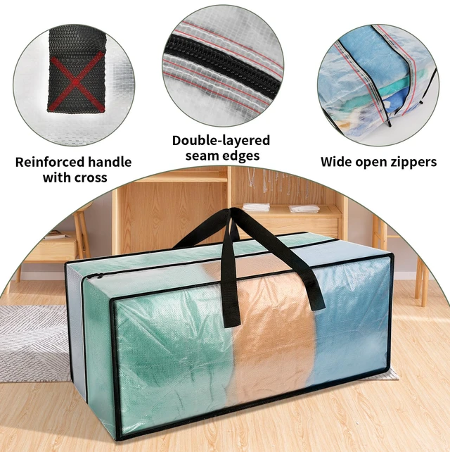 Alt view image 4 of 7 - Heavy Duty Clear Moving Bags with Strong Zipper & Comfortable Handles 8 Pack Extra Large Storage Bags Totes Moving Boxes Packing Supplies for College Dorm Room Essentials Compatible with IKEA