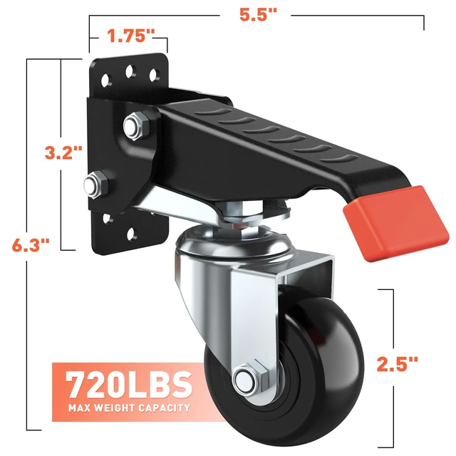 Alt view image 3 of 7 - Workbench Casters kit 720 Lbs- Retractable Casters, 4 Pack Heavy Duty Bench Caster Wheels Side Mounted Retractable Workbench Wheels Designed for Workbenches Machinery & Tables