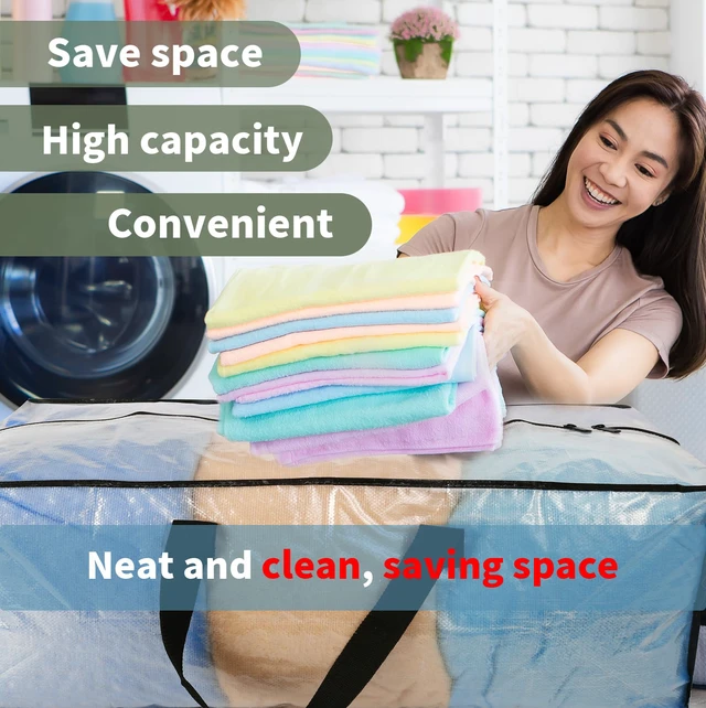 Alt view image 6 of 7 - Heavy Duty Clear Moving Bags with Strong Zipper & Comfortable Handles 8 Pack Extra Large Storage Bags Totes Moving Boxes Packing Supplies for College Dorm Room Essentials Compatible with IKEA