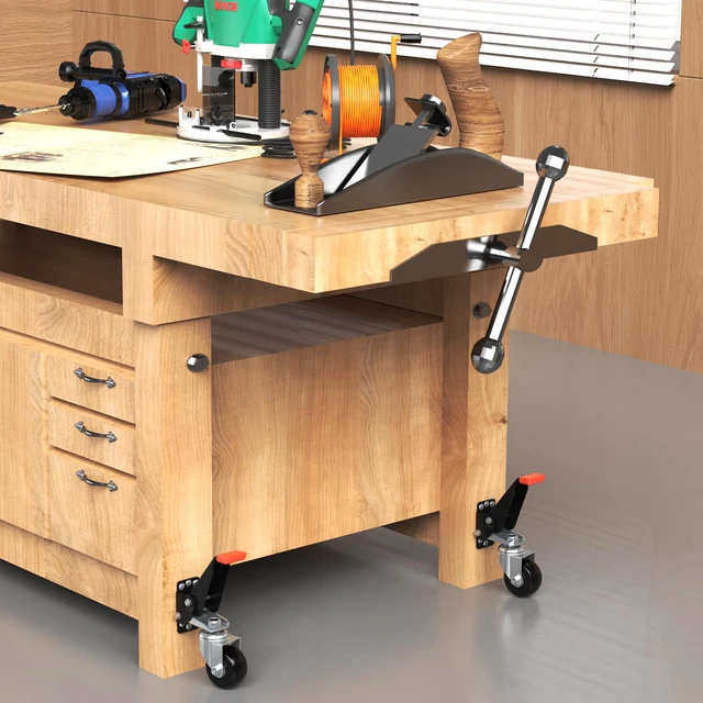 Alt view image 7 of 7 - Workbench Casters kit 720 Lbs- Retractable Casters, 4 Pack Heavy Duty Bench Caster Wheels Side Mounted Retractable Workbench Wheels Designed for Workbenches Machinery & Tables