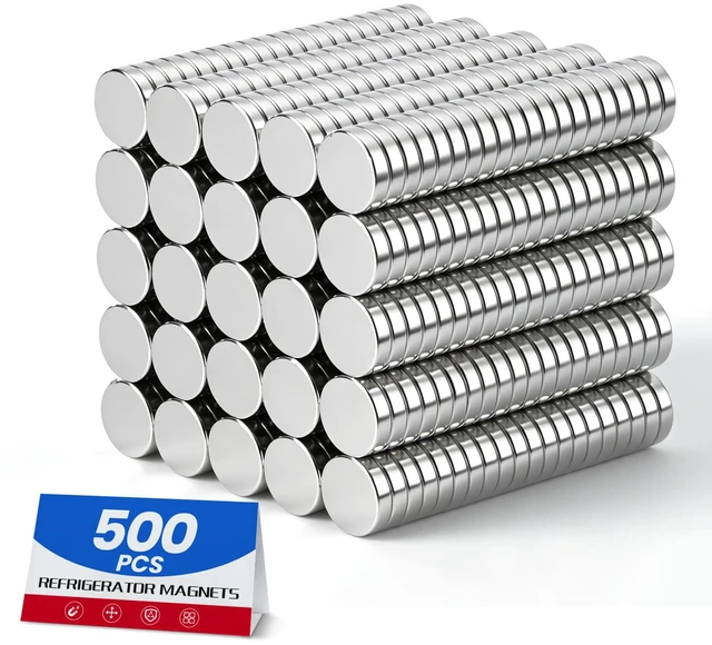 Main image of 500 Pack Small Strong Magnets, 8x2mm Rare Earth Magnet Mini Tiny Neodymium Magnets for Crafts, 3D Printing, Refrigerator, DIY, Kitchen and Office