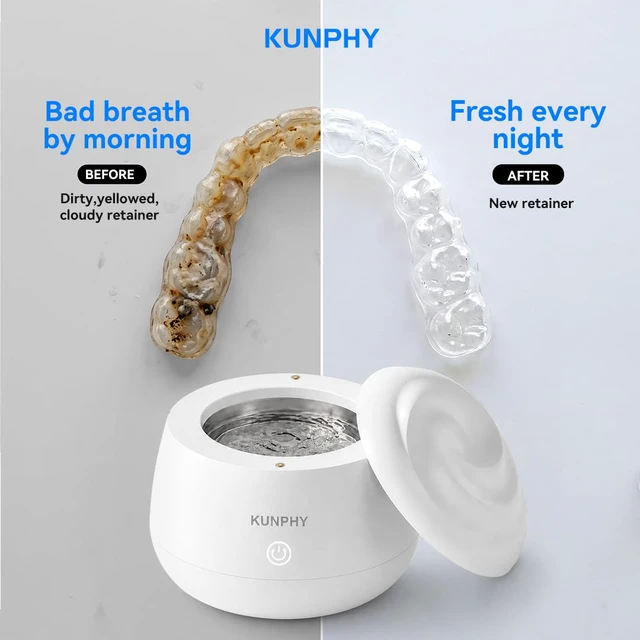 Alt view image 2 of 7 - Ultrasonic Retainer Cleaner Machine, 48kHz Dental Cleaning Pod Home 4 LED Light 48KHz Ultrasound Portable Mouthguard Night Guard Cleaner, IPX7 Waterproof, Quiet 45dB, Overheat Protection, White