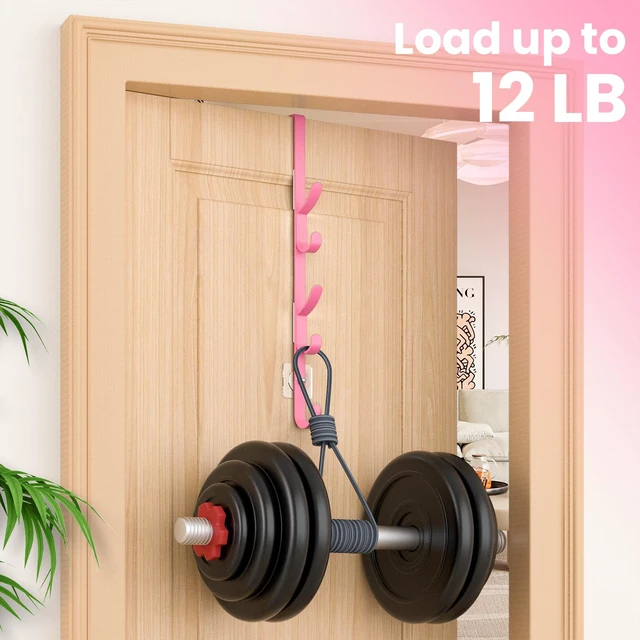 Alt view image 7 of 7 - Over the Door Hooks, Metal Door Hooks for Hanging, Over the Door Purse Organizer for Coat Hanger, Back of Shower Door for Hanging Towel Rack Clothes, Hat, Bathroom, Closet (Pink-4Packs)
