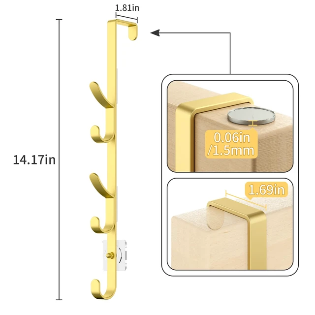 Alt view image 4 of 7 - Over the Door Hooks, Metal Door Hooks for Hanging, Over the Door Purse Organizer for Door Coat Hanger, Back of Shower for Hanging Towel Rack Clothes, Hat, Bathroom, Closet (Gold-4Packs)
