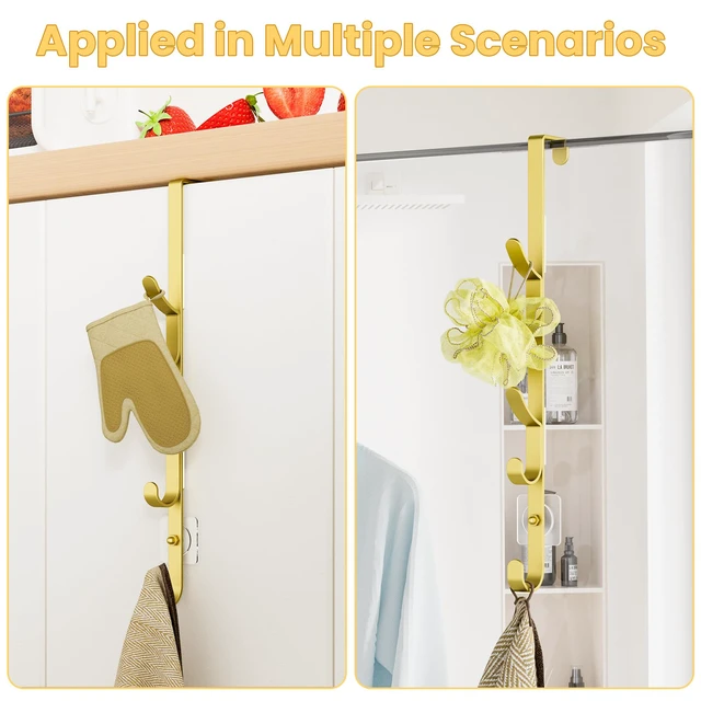 Alt view image 6 of 7 - Over the Door Hooks, Metal Door Hooks for Hanging, Over the Door Purse Organizer for Door Coat Hanger, Back of Shower for Hanging Towel Rack Clothes, Hat, Bathroom, Closet (Gold-4Packs)